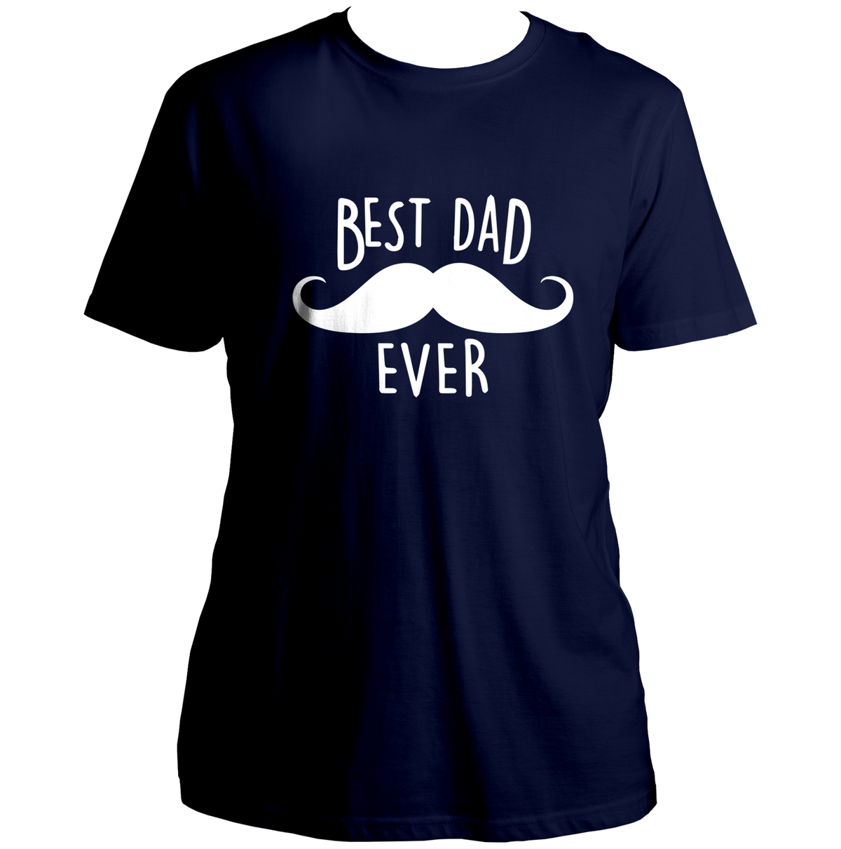 Navy Blue Best Dad Ever Unisex T-Shirt by Garrari with white moustache and father statement print