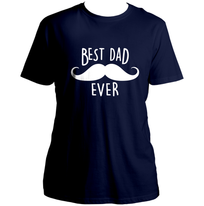 Navy Blue Best Dad Ever Unisex T-Shirt by Garrari with white moustache and father statement print