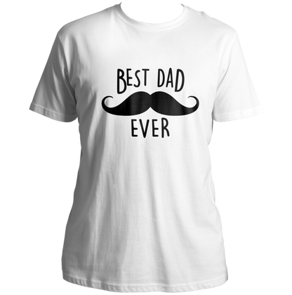 White Best Dad Ever Unisex T-Shirt by Garrari with black Best Dad Ever typography and moustache graphic