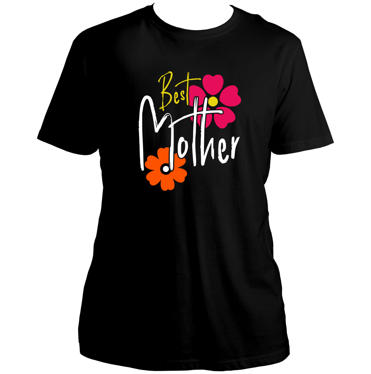 Black Best Mother Unisex T-Shirt by Garrari with colourful Best Mother floral typography print