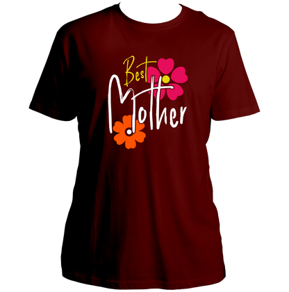 Maroon Best Mother Unisex T-Shirt by Garrari with contrast floral Best Mother graphic