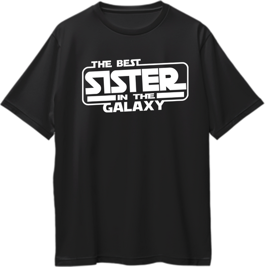 The Best Sister In The Galaxy Oversized T-Shirt by Garrari with bold white sister quote graphic