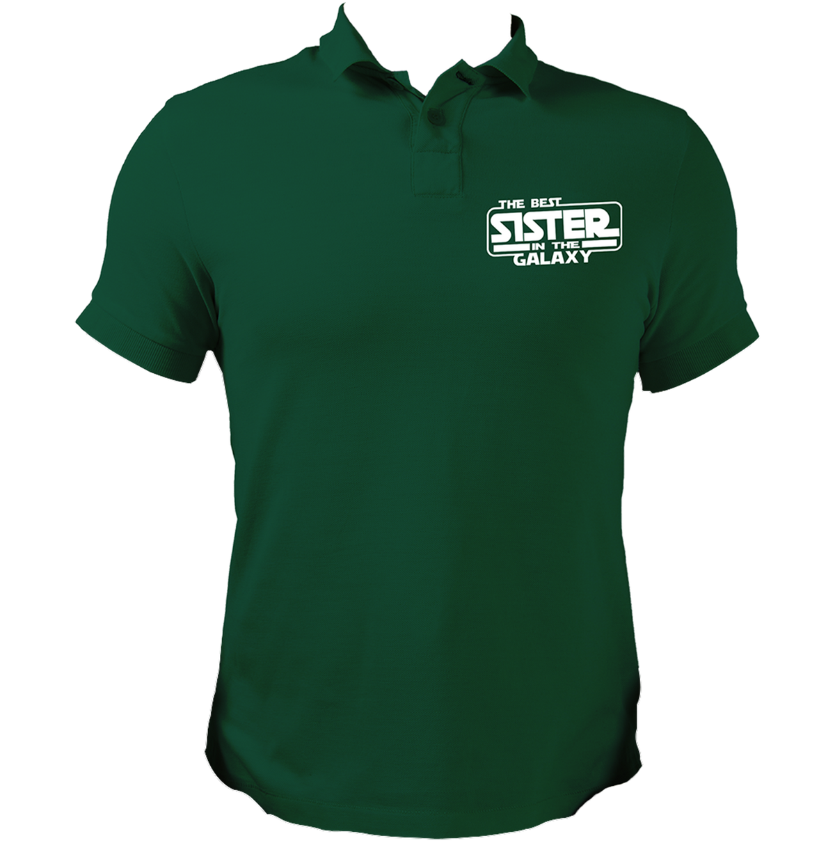 Dark Green The Best Sister In The Galaxy Polo T-Shirt with sister gifting chest graphic