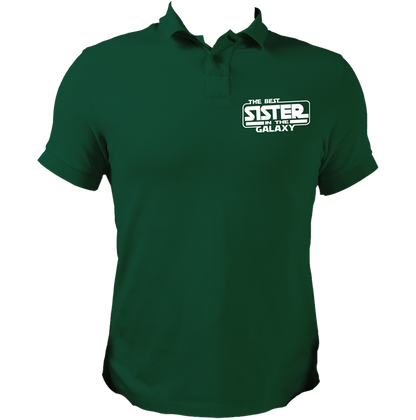 Dark Green The Best Sister In The Galaxy Polo T-Shirt with sister gifting chest graphic