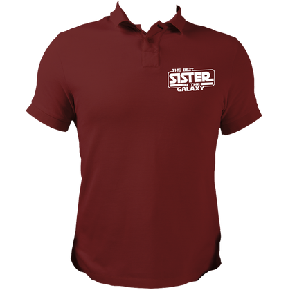 Maroon The Best Sister In The Galaxy Polo T-Shirt with white sister quote print