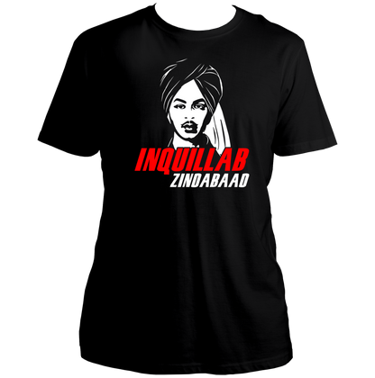 Black Bhagat Singh Inquilab Zindabad Unisex T-Shirt with revolutionary slogan print by Garrari