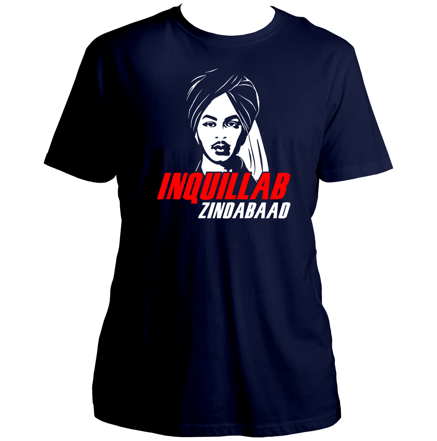Navy Blue Bhagat Singh Inquilab Zindabad Unisex T-Shirt with freedom fighter artwork by Garrari
