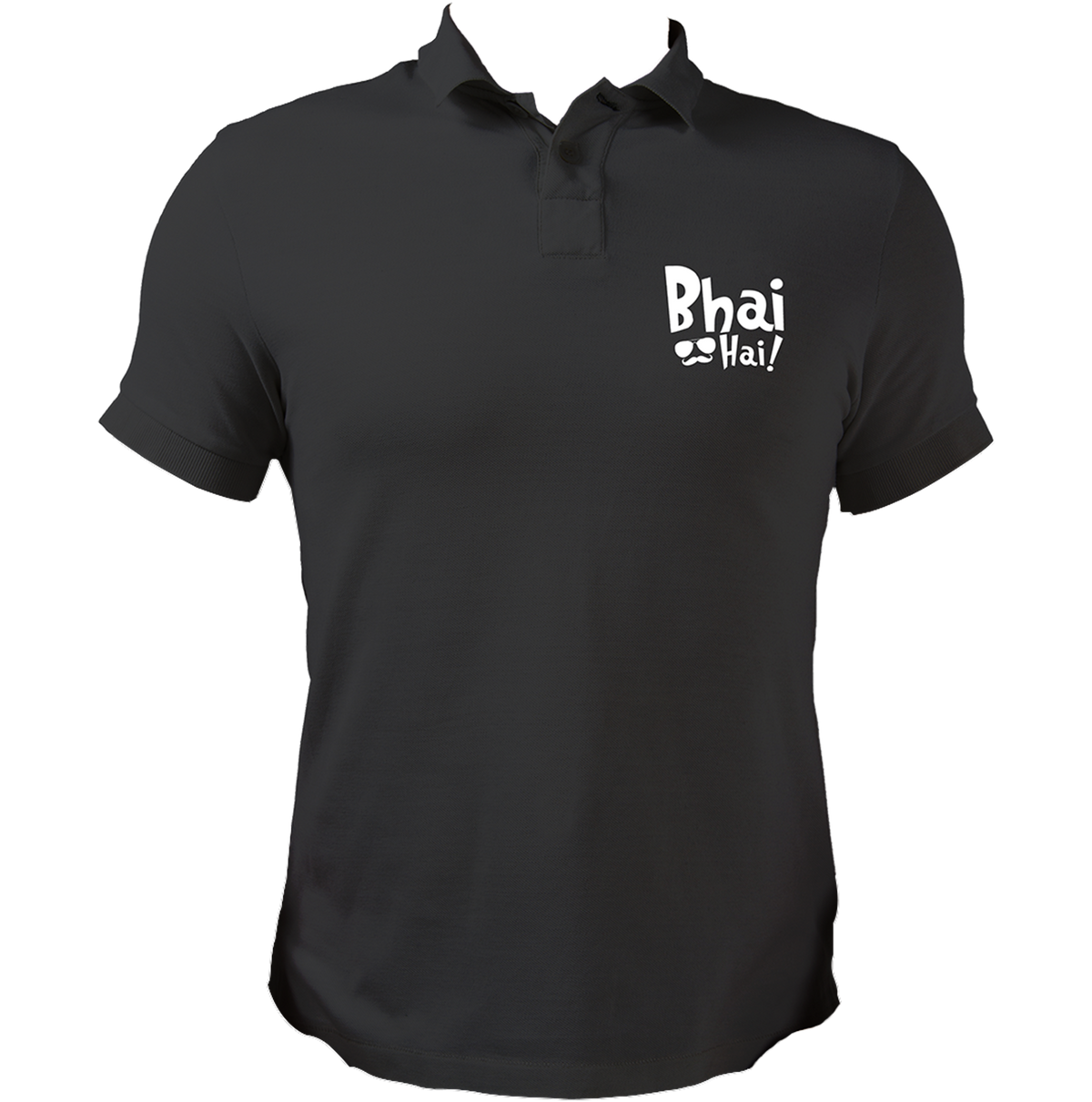 Black Bhai Hai Polo T-Shirt for brother by Garrari with contrast Bhai Hai chest graphic print