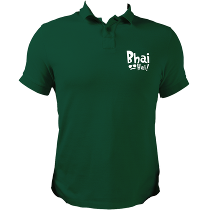 Dark Green Bhai Hai Polo T-Shirt for brother by Garrari with contrast chest graphic print