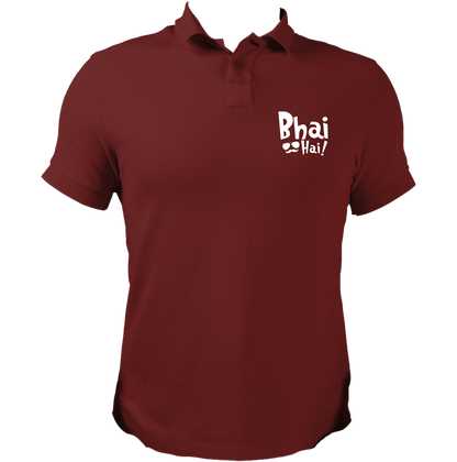 Maroon Bhai Hai Polo T-Shirt for brother by Garrari with contrast chest graphic print