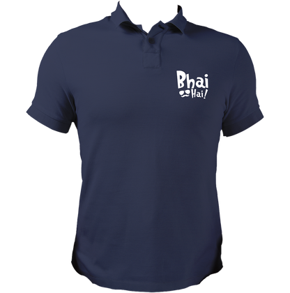 Navy Blue Bhai Hai Polo T-Shirt for brother by Garrari with contrast chest graphic print