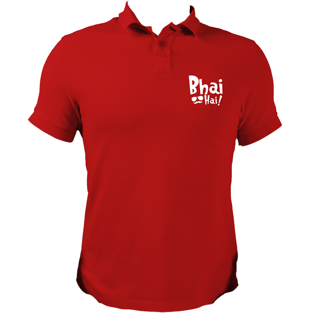 Red Bhai Hai Polo T-Shirt for brother by Garrari with contrast chest graphic print