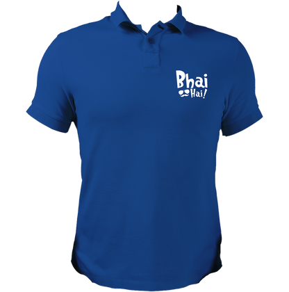 Royal Blue Bhai Hai Polo T-Shirt for brother by Garrari with contrast chest graphic print