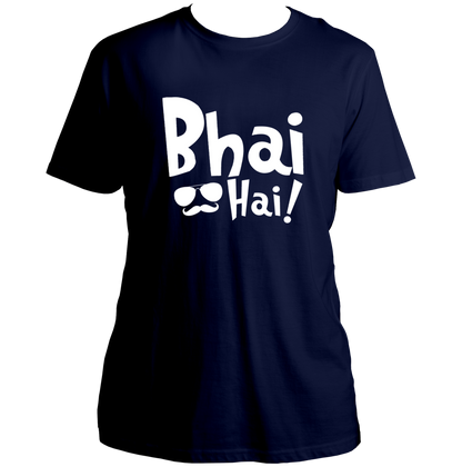 Navy Blue: Bhai Hai Navy Blue Unisex T-Shirt for brother with white graphic print by Garrari