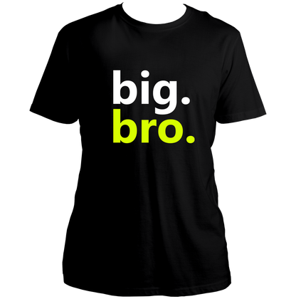 Black Big Bro Unisex T-Shirt by Garrari with white and neon Big Bro statement typography print