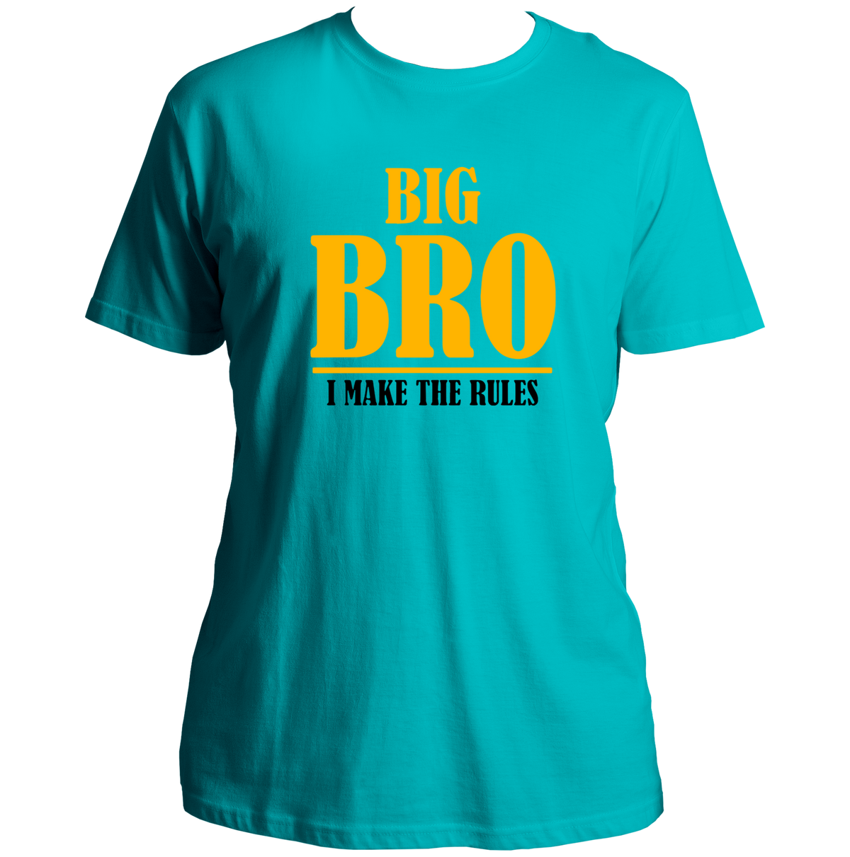 Aqua Blue Big Bro I Make The Rules Unisex T-Shirt by Garrari with yellow and black elder brother typography print