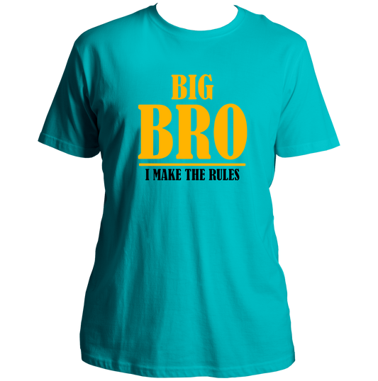 Aqua Blue Big Bro I Make The Rules Unisex T-Shirt by Garrari with yellow and black elder brother typography print