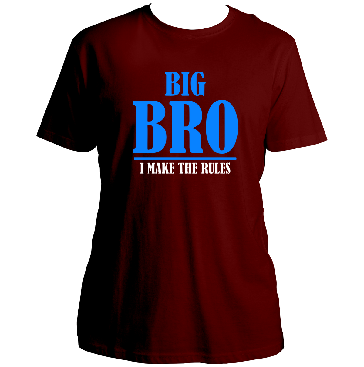 Maroon Big Bro I Make The Rules Unisex T-Shirt by Garrari with yellow and black Big Bro typography print