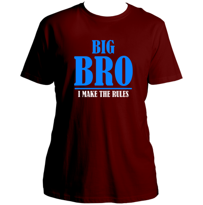 Maroon Big Bro I Make The Rules Unisex T-Shirt by Garrari with yellow and black Big Bro typography print