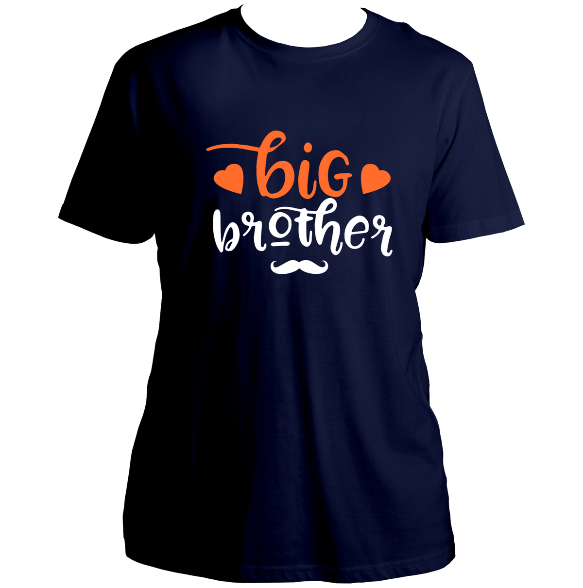 Navy Blue Big Brother Unisex T-Shirt by Garrari with contrast brother typography, hearts and moustache graphic