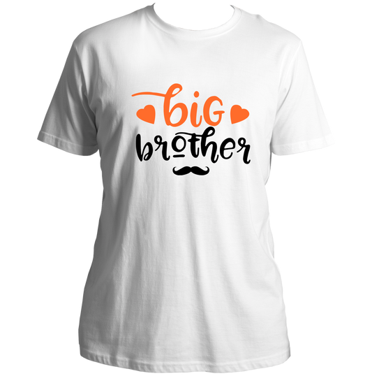 White Big Brother Unisex T-Shirt by Garrari with heart details and moustache brother graphic