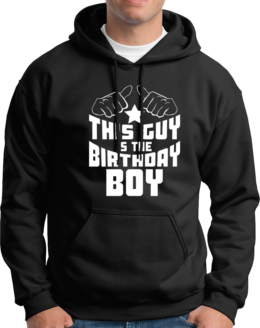 Black This Guy Is The Birthday Boy Unisex Hoodie by Garrari with bold birthday celebration statement graphic