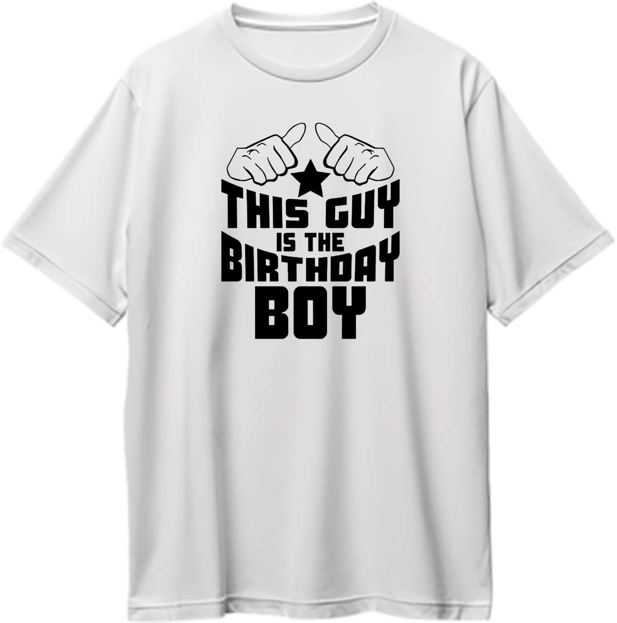 White This Guy Is The Birthday Boy Oversized T-Shirt by Garrari with black birthday boy statement graphic