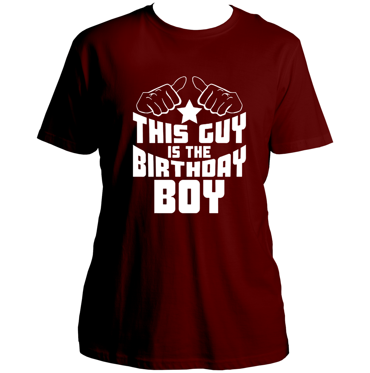 Maroon This Guy Is The Birthday Boy Unisex T-Shirt by Garrari with birthday boy statement print