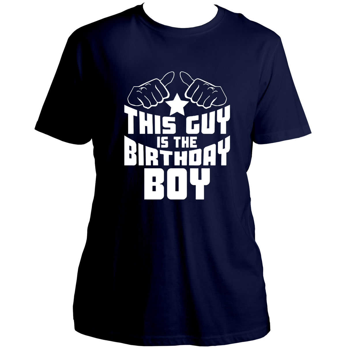 Navy Blue This Guy Is The Birthday Boy Unisex T-Shirt by Garrari for birthday celebration and gifting