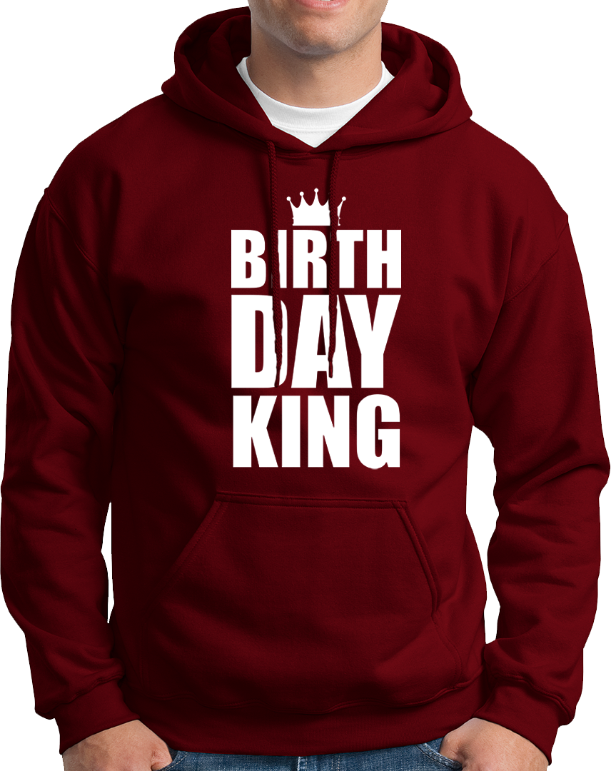 Maroon Birthday King Unisex Hoodie by Garrari with white stacked Birthday King crown graphic