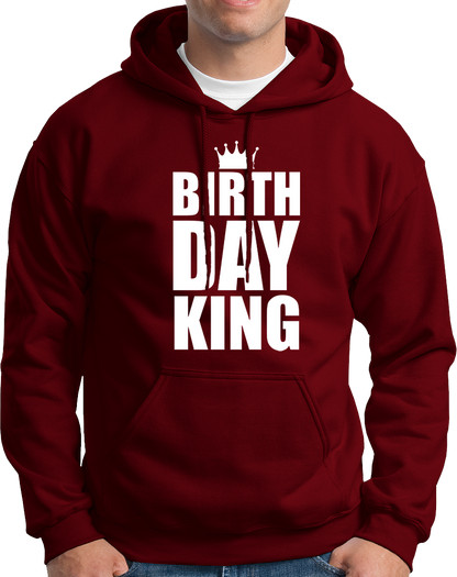 Maroon Birthday King Unisex Hoodie by Garrari with white stacked Birthday King crown graphic