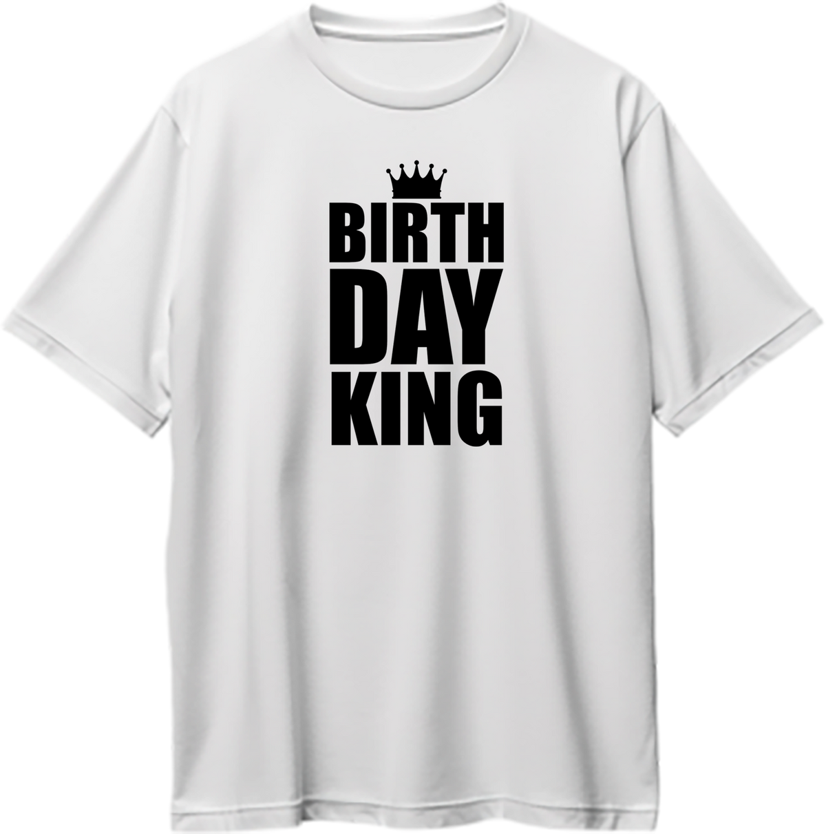 White Birthday King Oversized T-Shirt by Garrari with black stacked Birthday King crown graphic