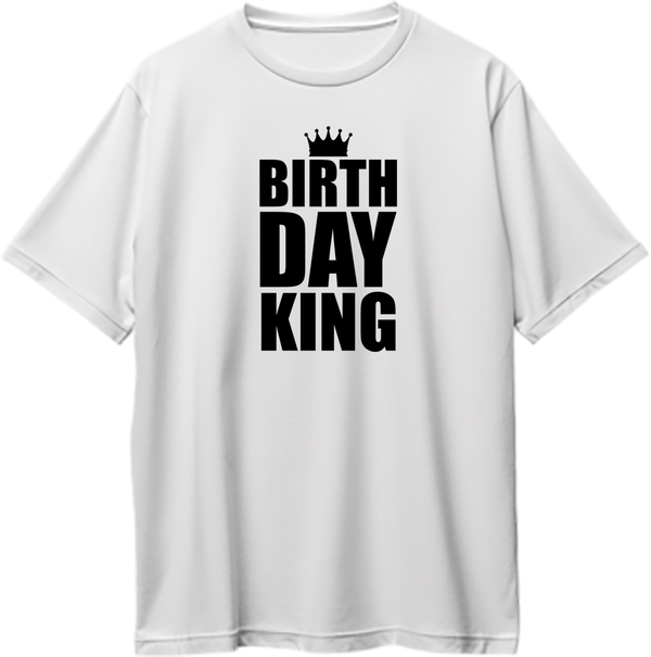 White Birthday King Oversized T-Shirt by Garrari with black stacked Birthday King crown graphic