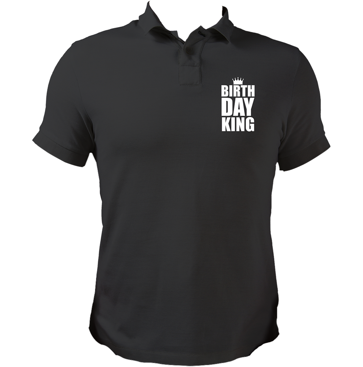 Black Birthday King Polo T-Shirt by Garrari with contrast birthday crown chest print