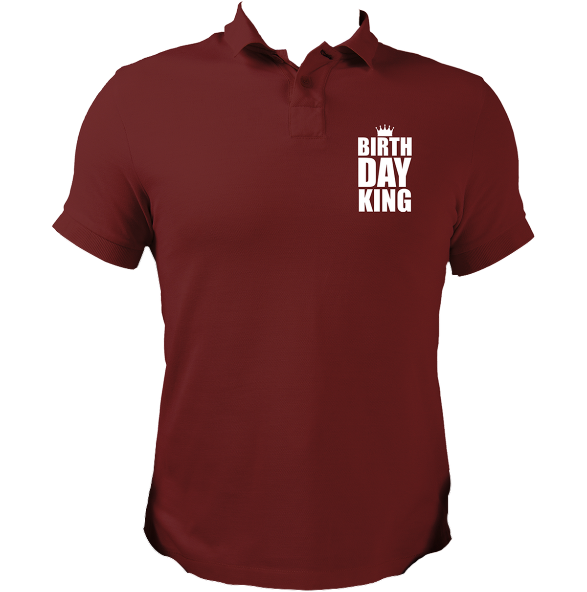 Maroon Birthday King Polo T-Shirt by Garrari with Birthday King crown chest graphic