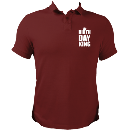 Maroon Birthday King Polo T-Shirt by Garrari with Birthday King crown chest graphic