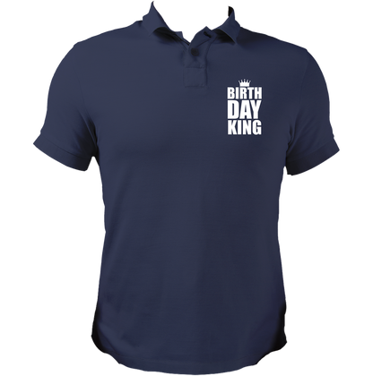 Navy Blue Birthday King Polo T-Shirt by Garrari for birthday dinner and celebration wear