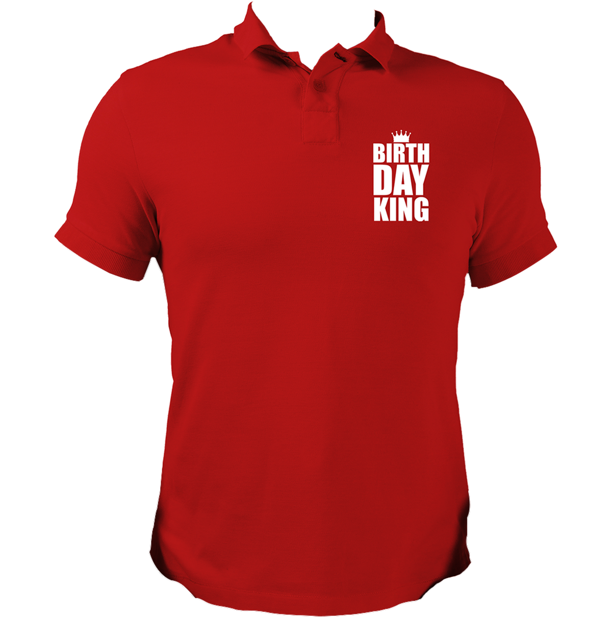 Red Birthday King Polo T-Shirt by Garrari with birthday crown chest print for men