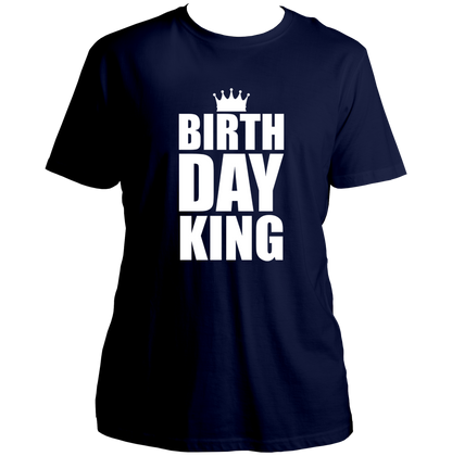 Navy Blue Birthday King Unisex T-Shirt by Garrari for men with crown birthday graphic