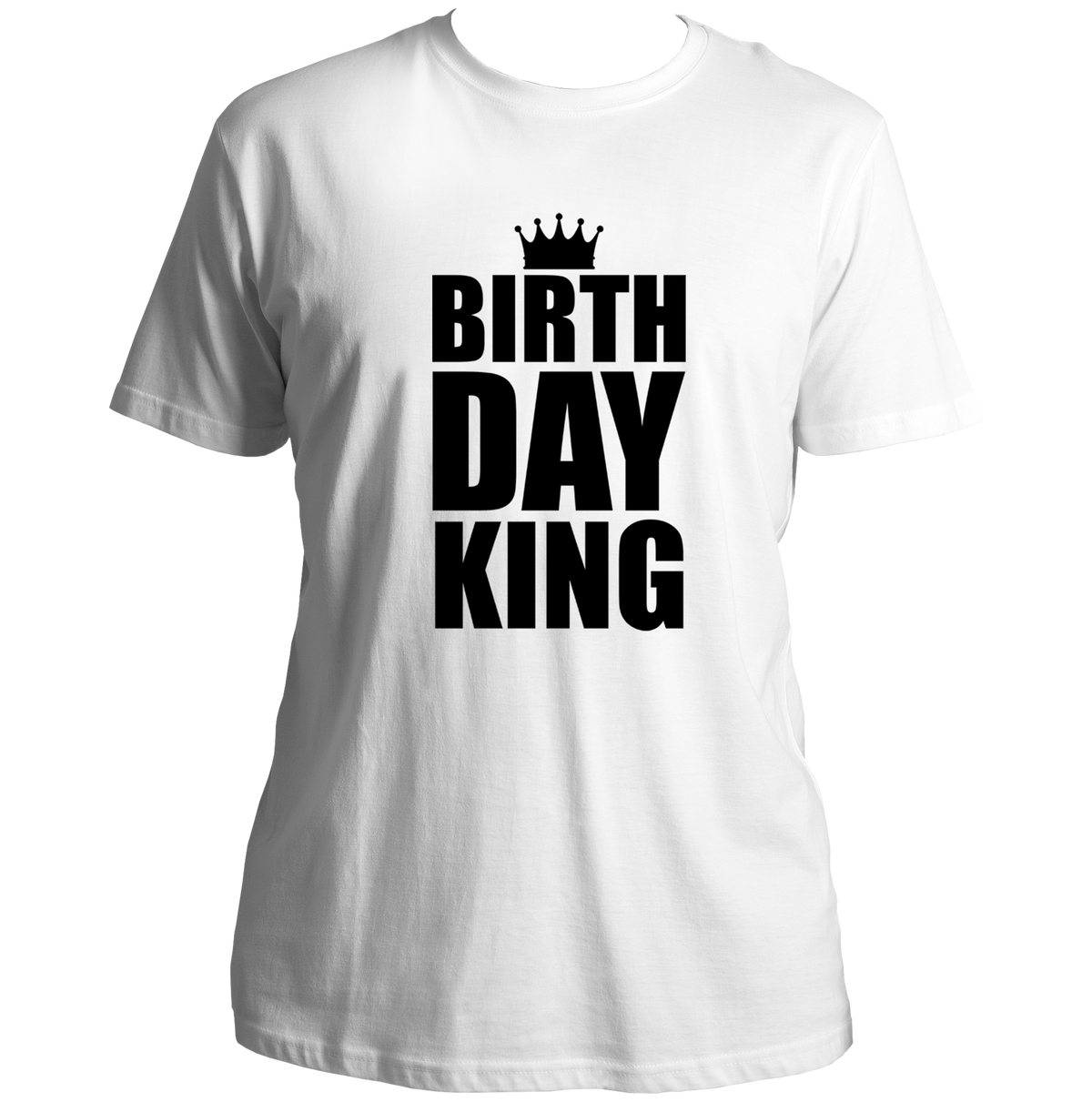 White Birthday King Unisex T-Shirt by Garrari with black Birthday King crown design