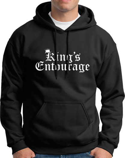Black Birthday King's Entourage Unisex Hoodie by Garrari with white crown and King's Entourage front graphic