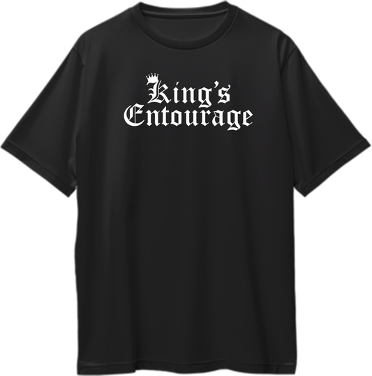 Black Birthday King's Entourage Oversized T-Shirt by Garrari with white crown and King's Entourage graphic