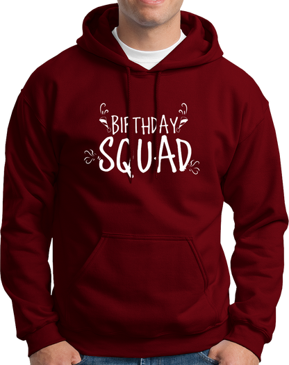 Maroon Birthday Squad Unisex Hoodie by Garrari for friends, birthday parties and group photos