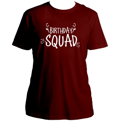 Maroon Birthday Squad Unisex T-Shirt by Garrari for matching birthday party group outfits