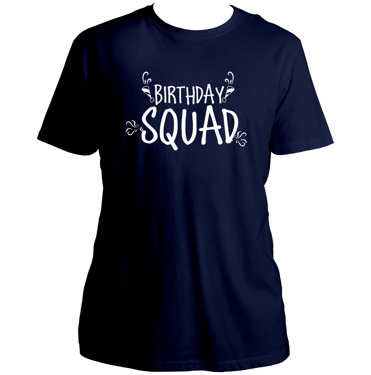 Navy Blue Birthday Squad Unisex T-Shirt by Garrari for friends and birthday celebrations