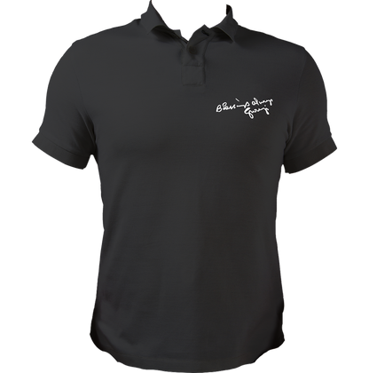 Blessings Always Guruji black polo T-shirt with devotional graphic by Garrari
