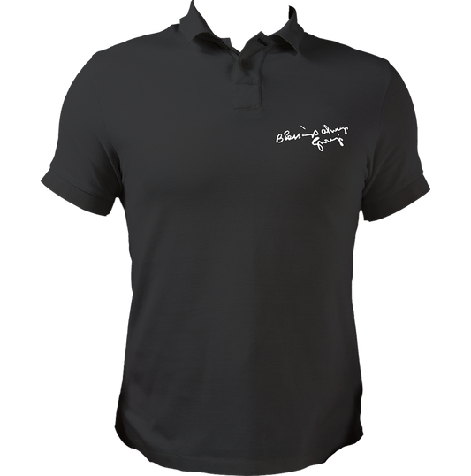 Blessings Always Guruji black polo T-shirt with devotional graphic by Garrari