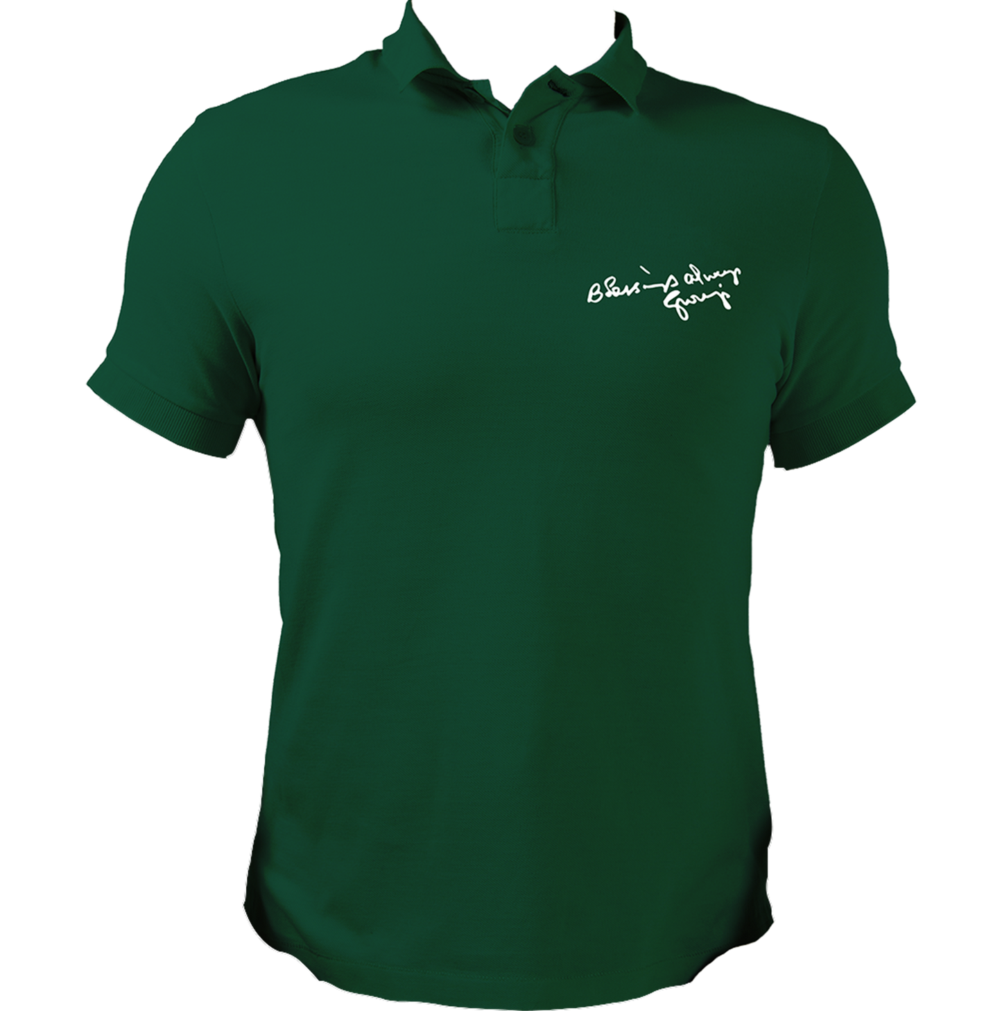 Blessings Always Guruji dark green polo T-shirt with devotional graphic by Garrari