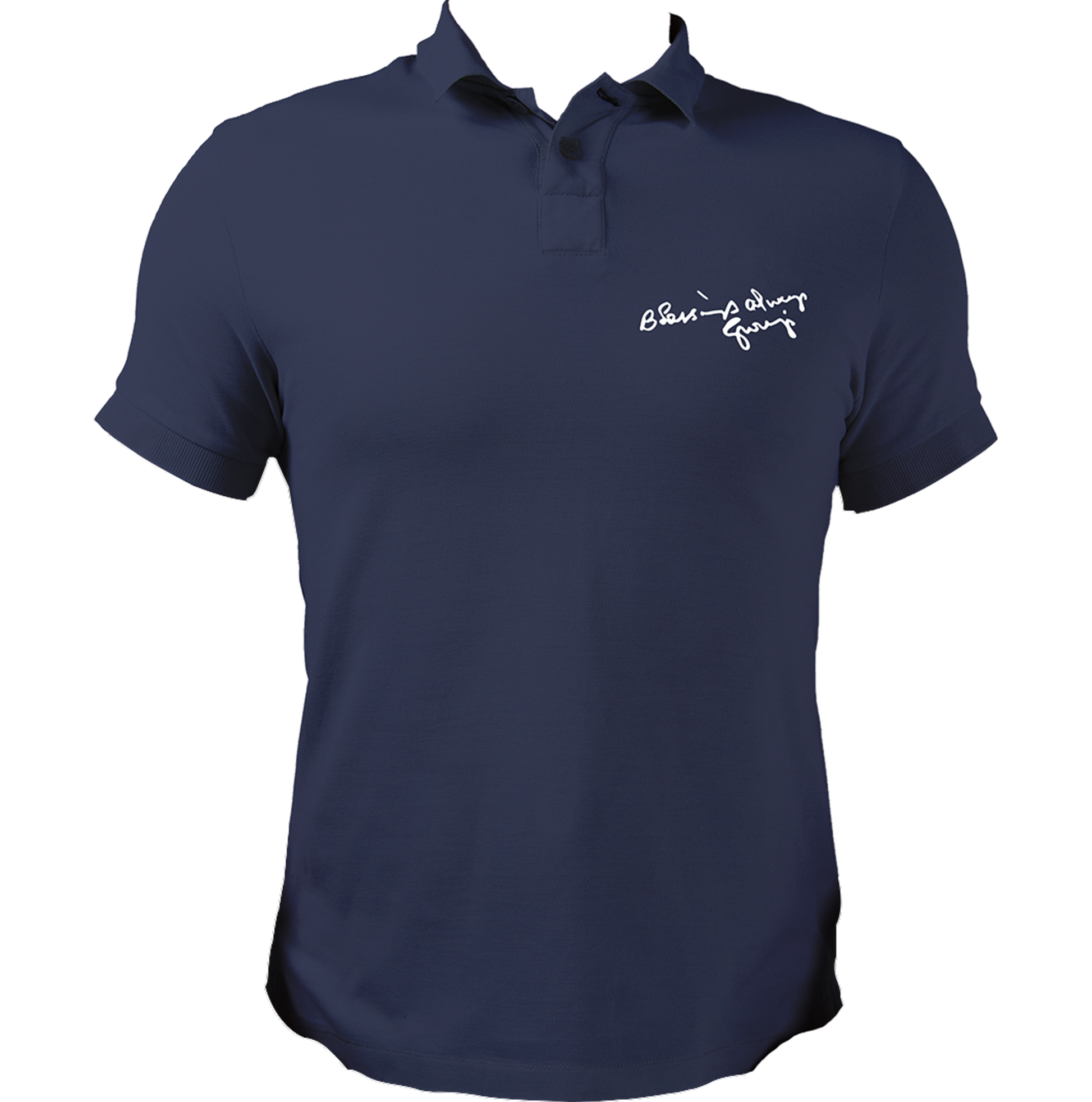Blessings Always Guruji navy blue polo T-shirt with devotional graphic by Garrari