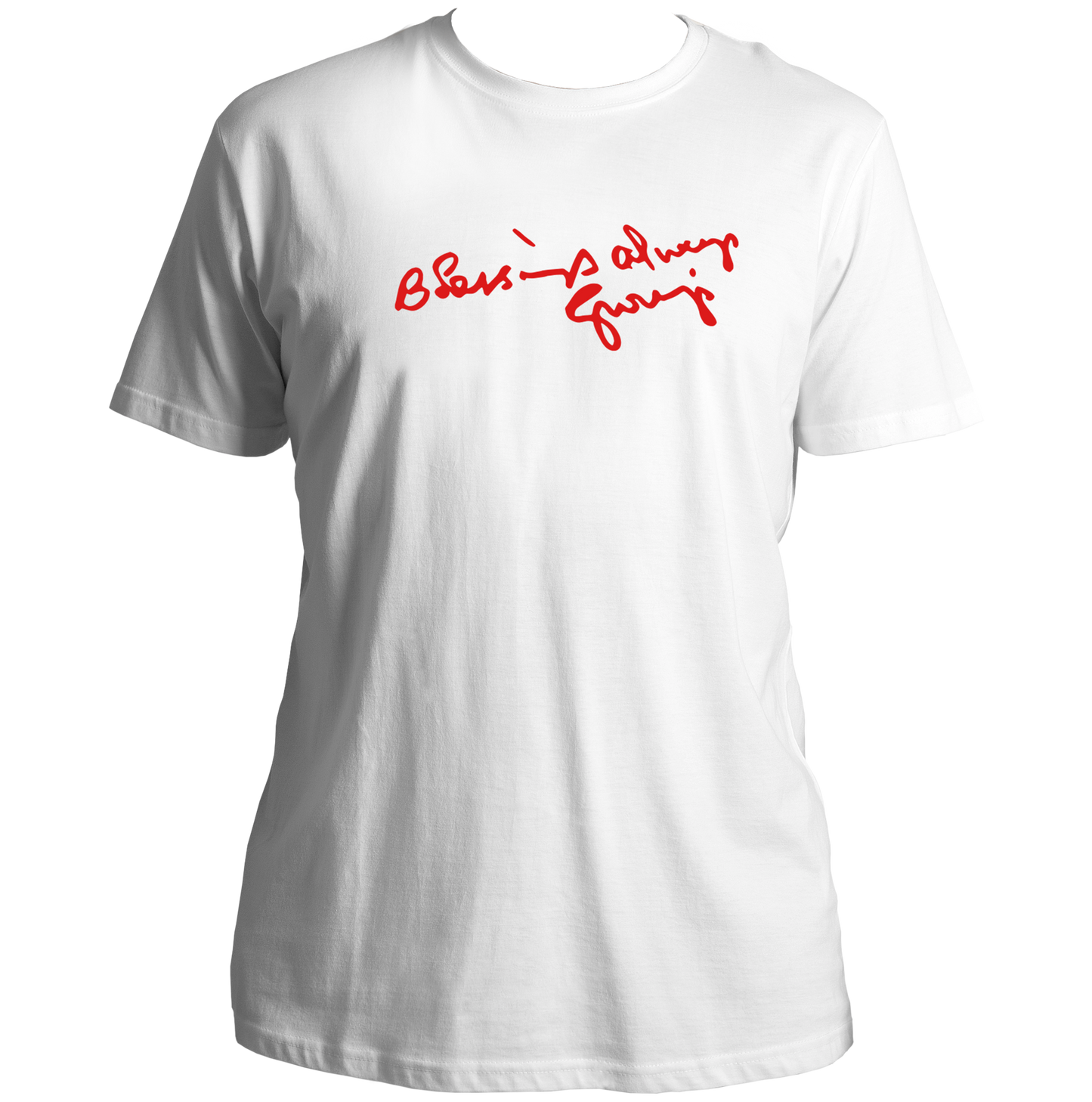 Blessings Always Guruji white unisex T-shirt with devotional graphic by Garrari